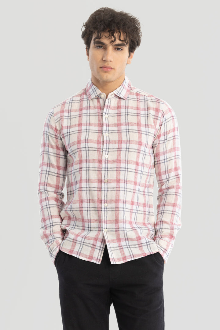 Pink Checks Linen Blend Shirt