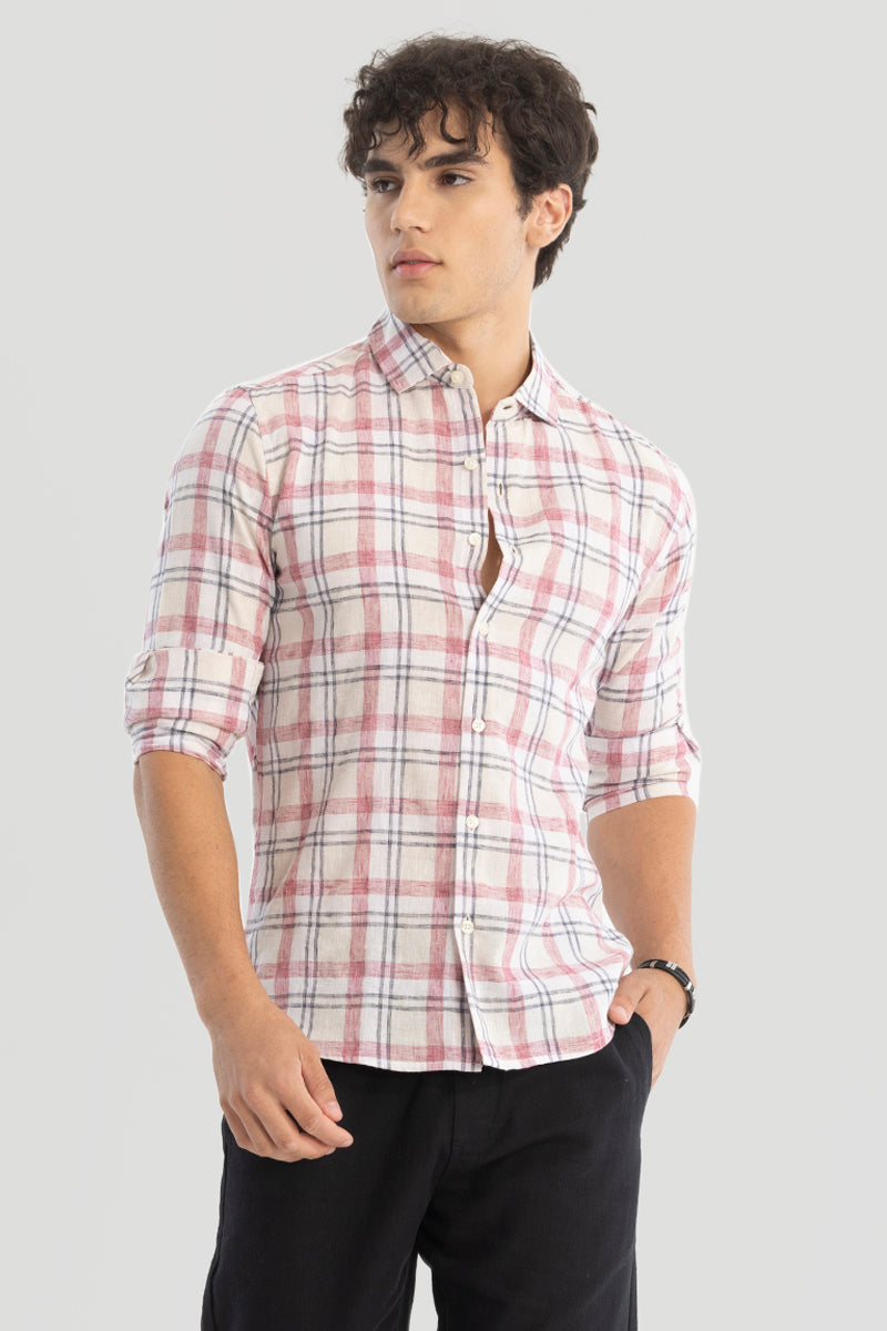 Pink Checks Linen Blend Shirt