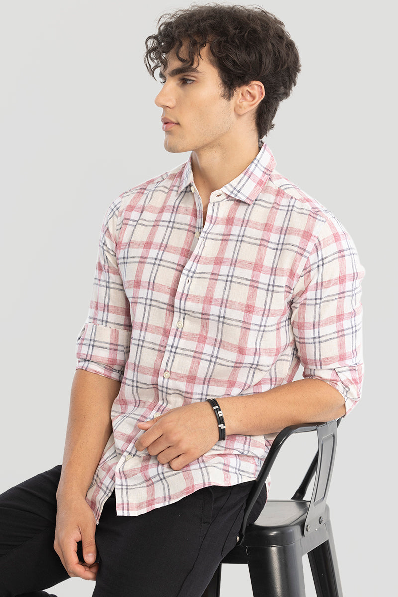 Pink Checks Linen Blend Shirt