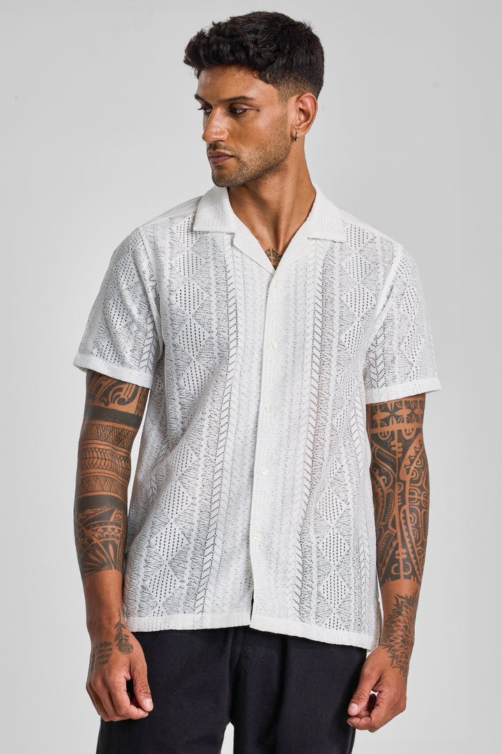 White Cuban Crochet Shirt