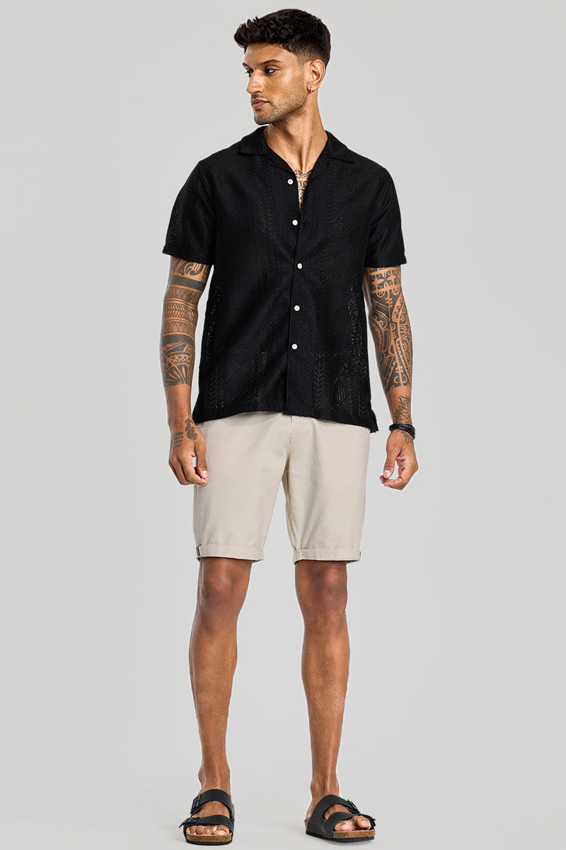 Black Cuban Crochet Shirt