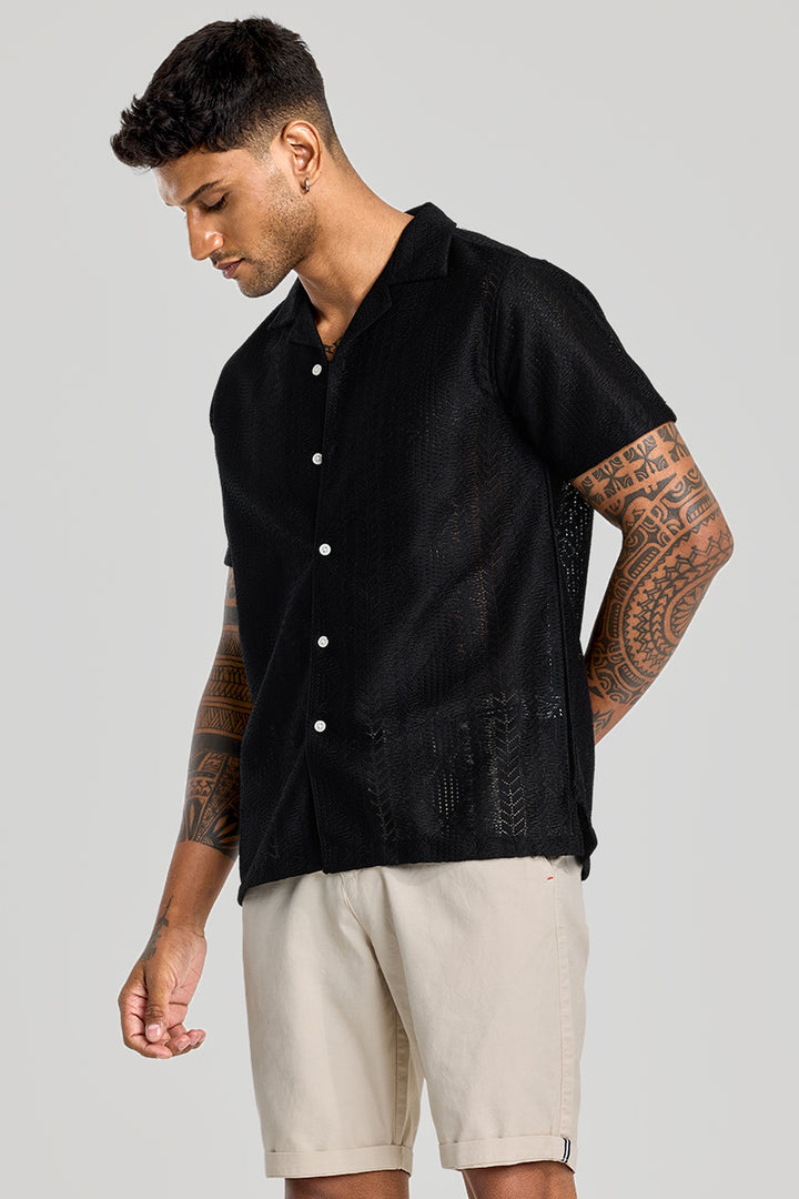 Black Cuban Crochet Shirt