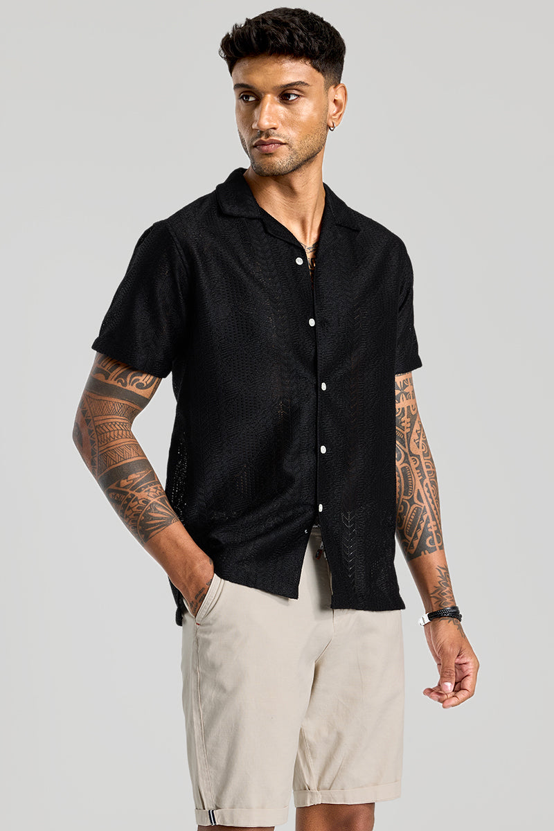 Black Cuban Crochet Shirt