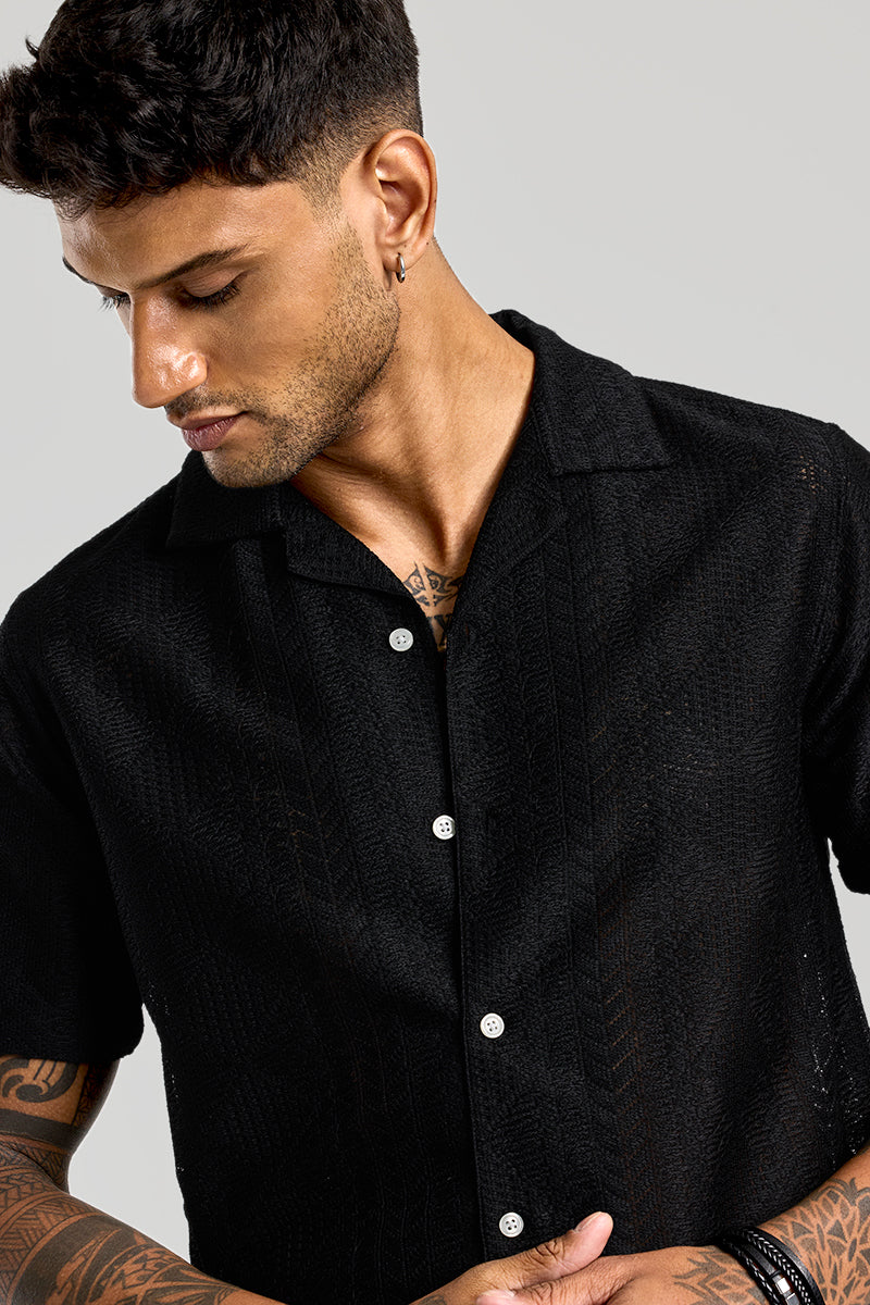 Black Cuban Crochet Shirt