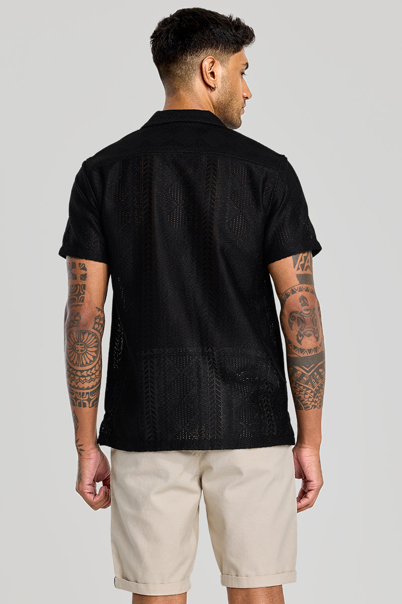 Black Cuban Crochet Shirt