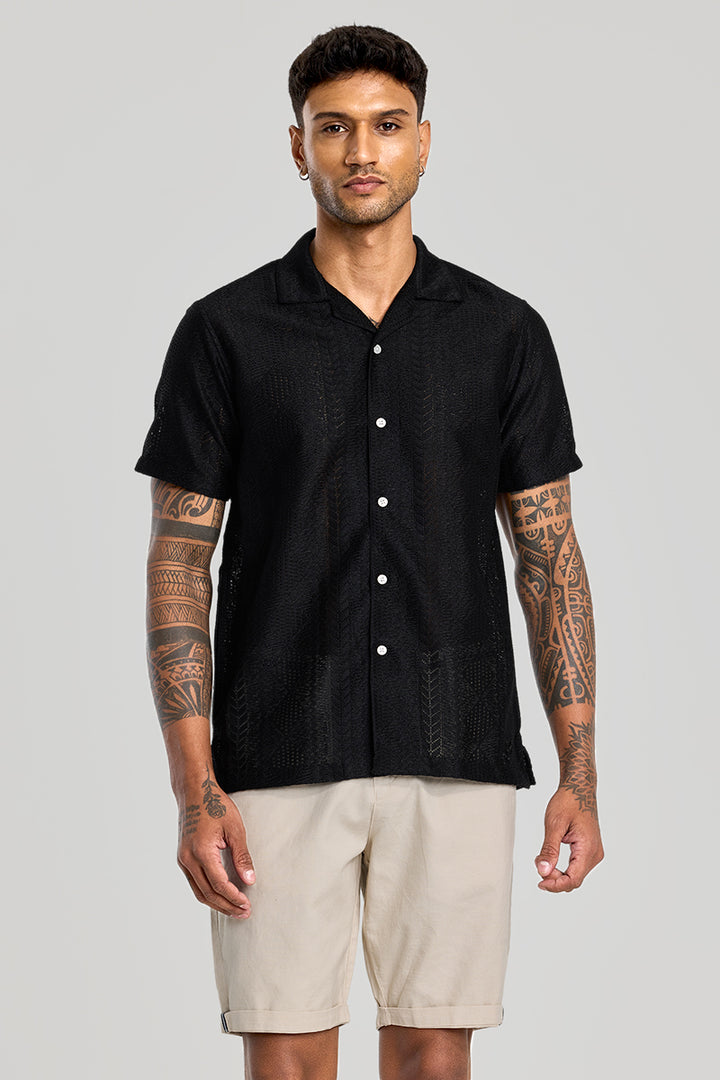 Black Cuban Crochet Shirt