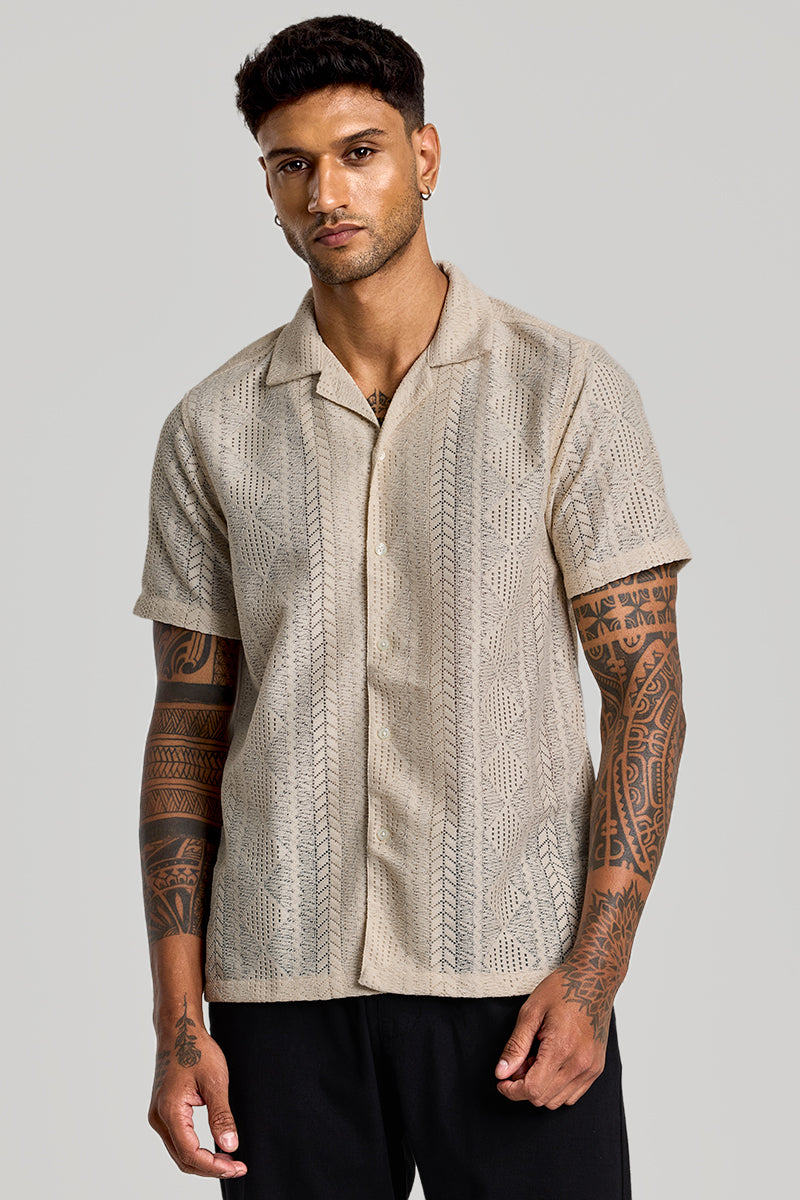 Beige Cuban Crochet Shirt