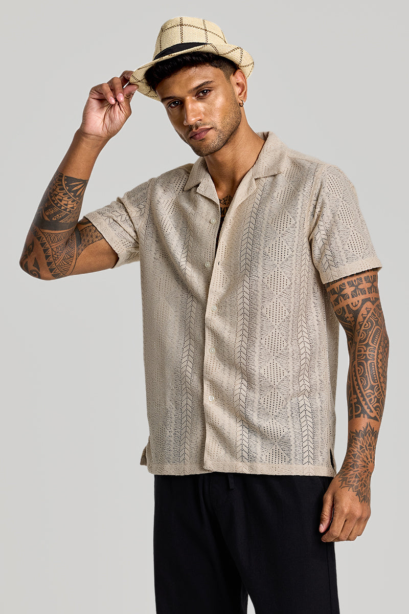 Beige Cuban Crochet Shirt