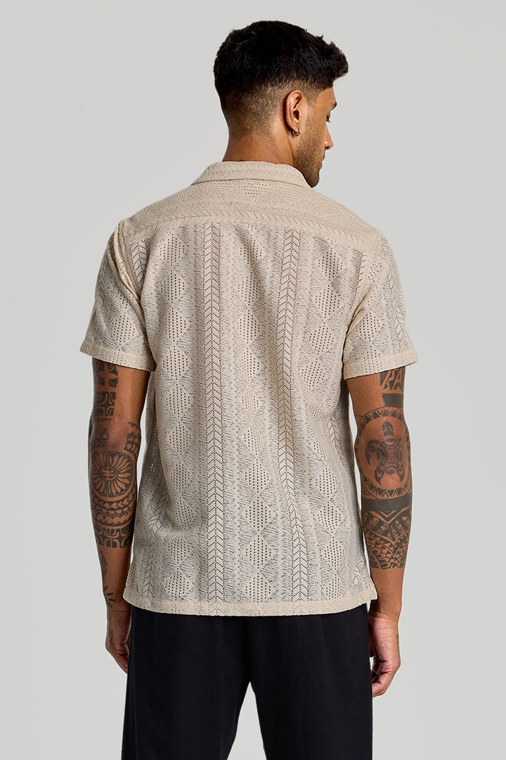 Beige Cuban Crochet Shirt