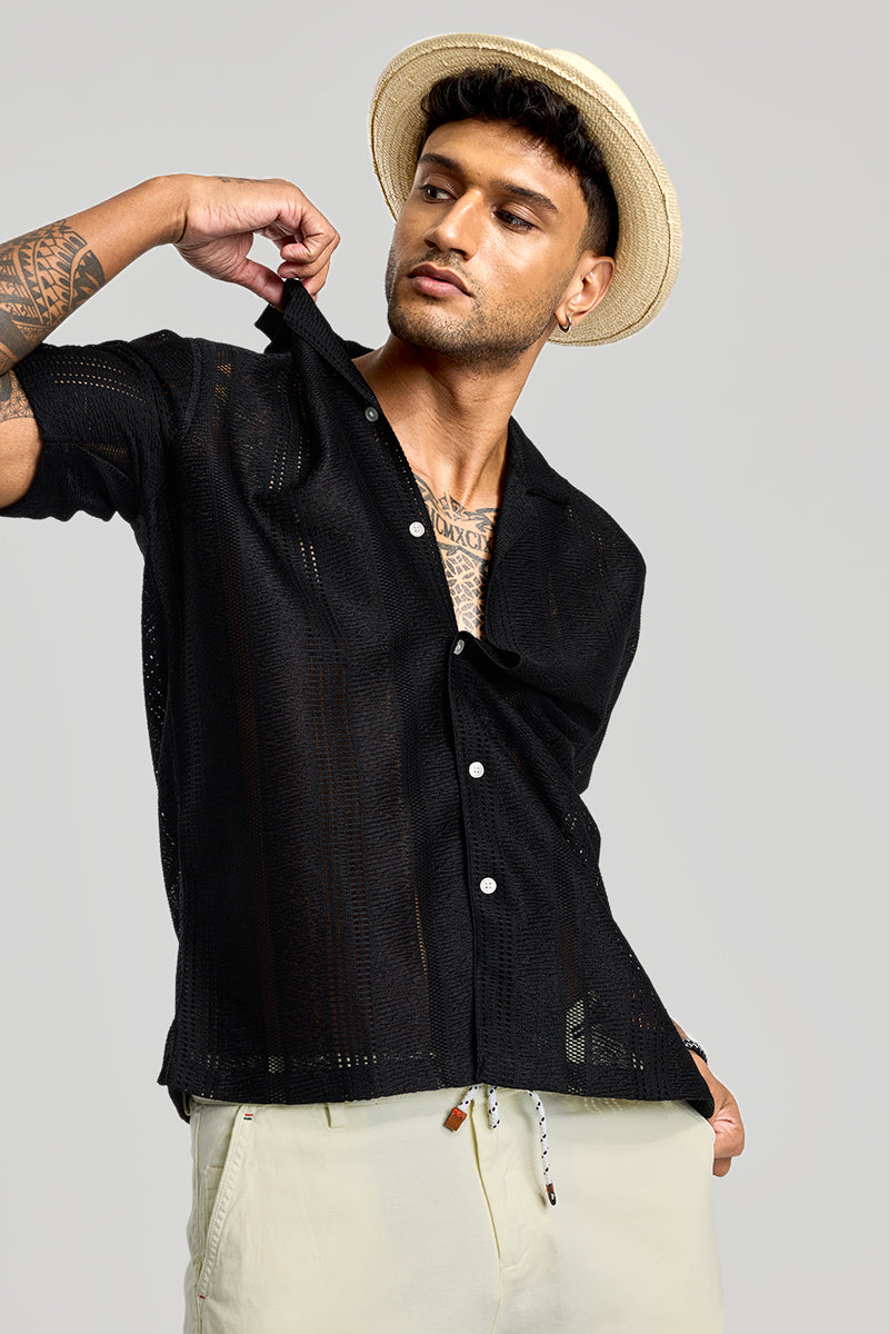 Black Cuban Crochet Shirt