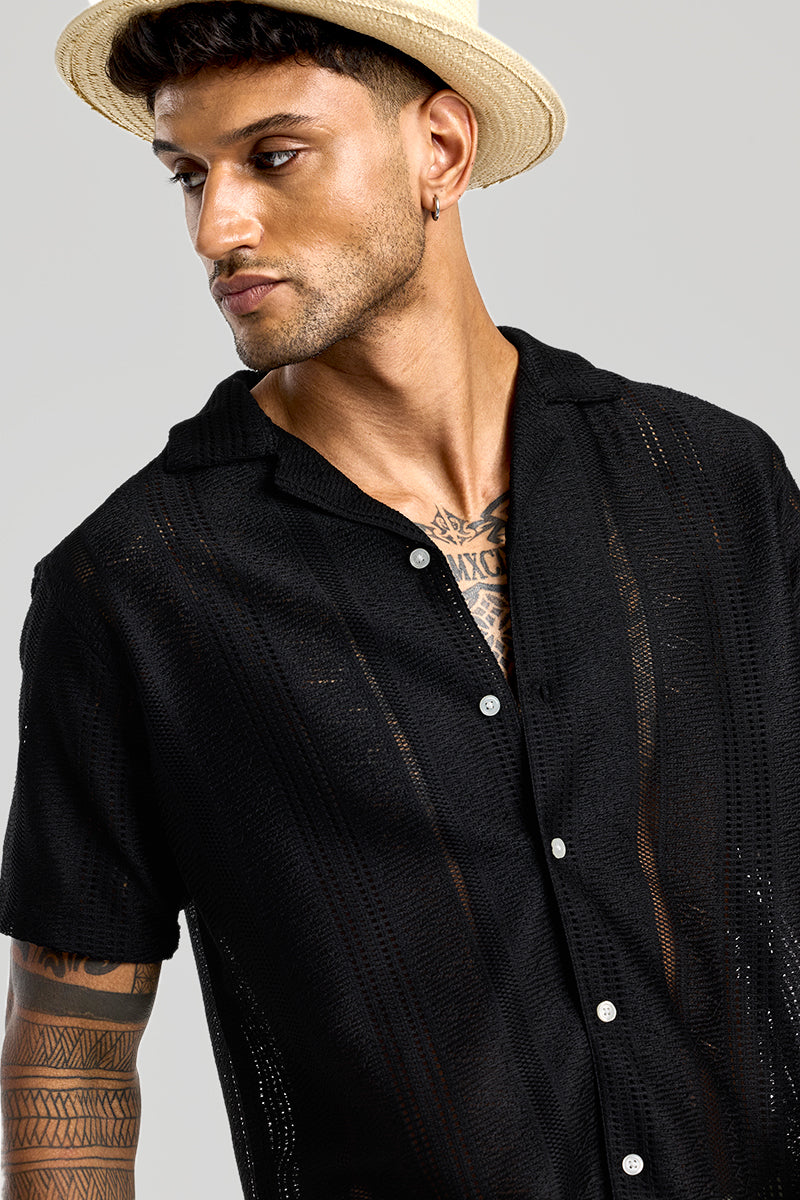 Black Cuban Crochet Shirt