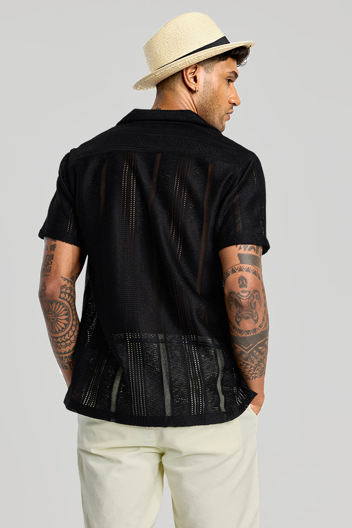 Black Cuban Crochet Shirt