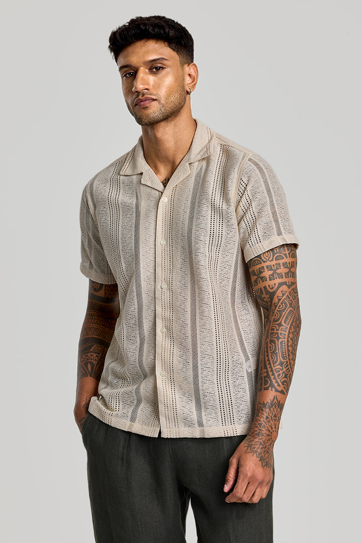 Beige Cuban Crochet Shirt