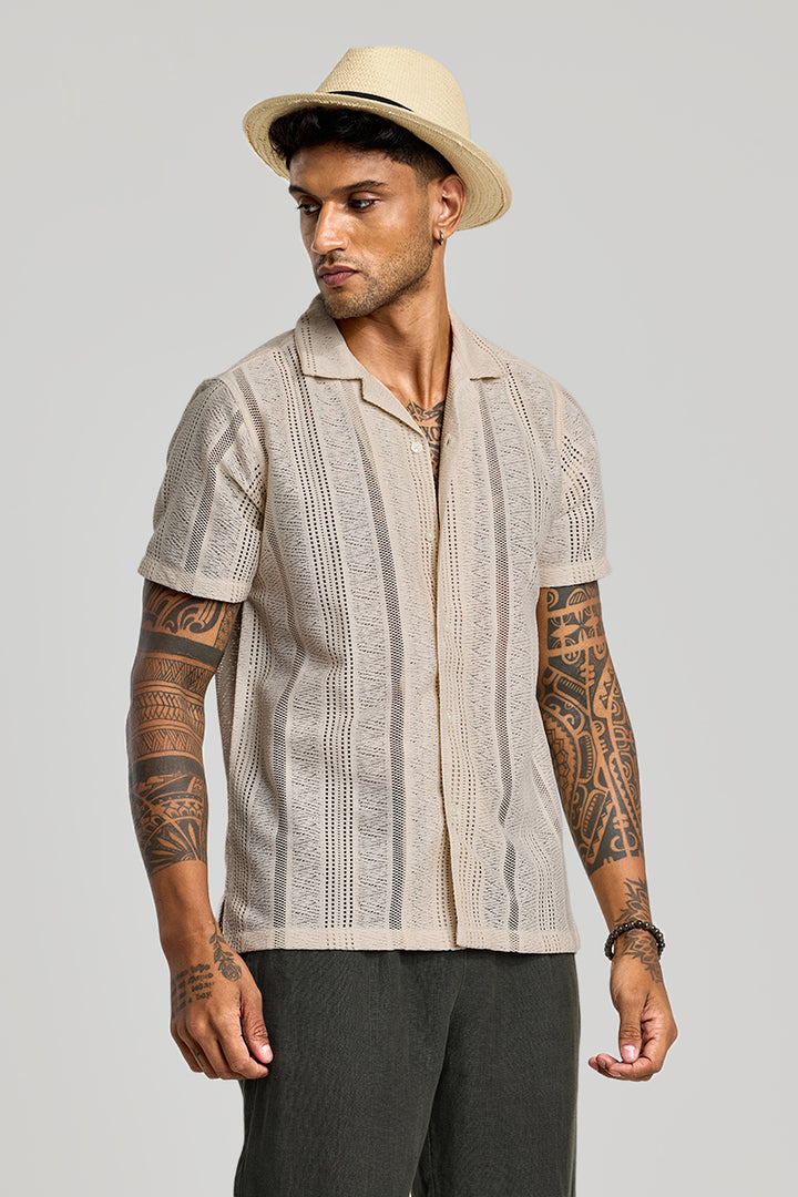 Beige Cuban Crochet Shirt