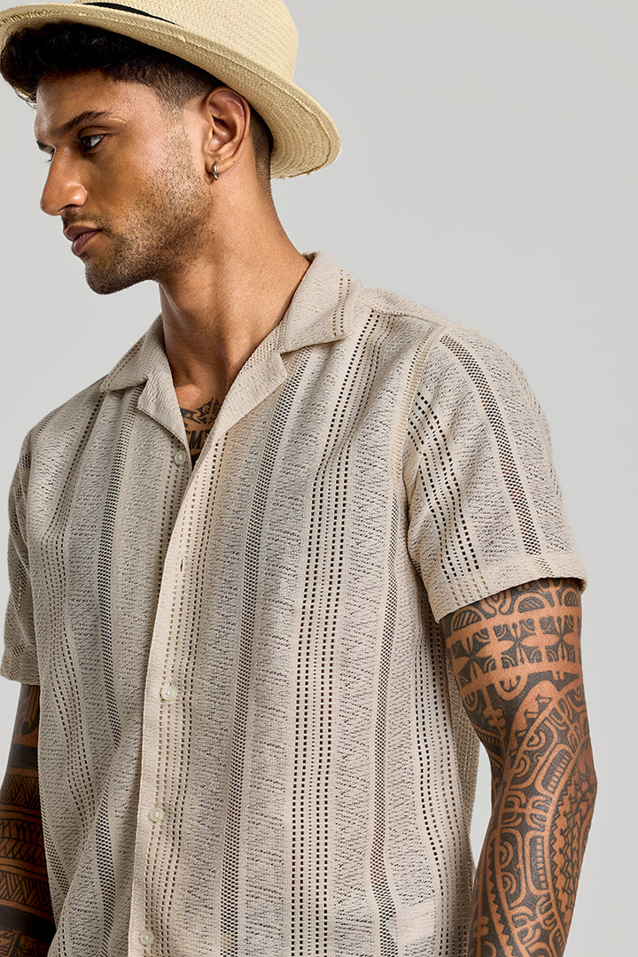 Beige Cuban Crochet Shirt