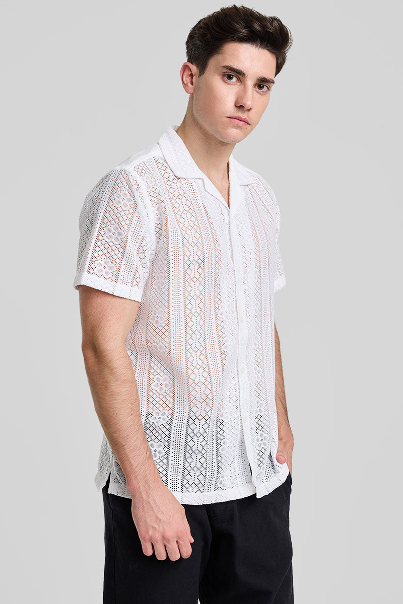 White Stripes Crochet Shirt