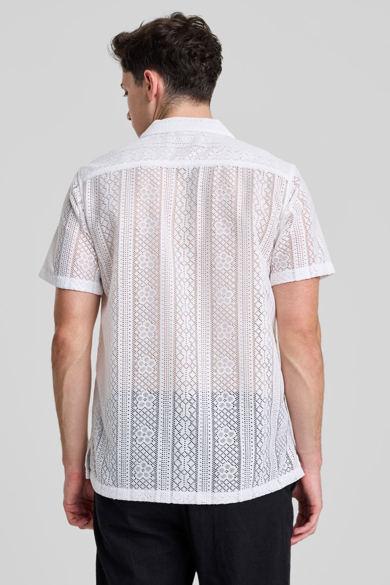 White Stripes Crochet Shirt