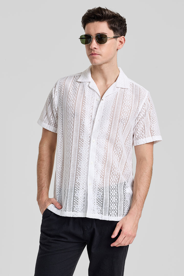 White Stripes Crochet Shirt