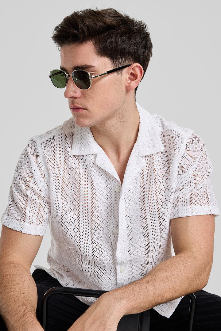 White Stripes Crochet Shirt