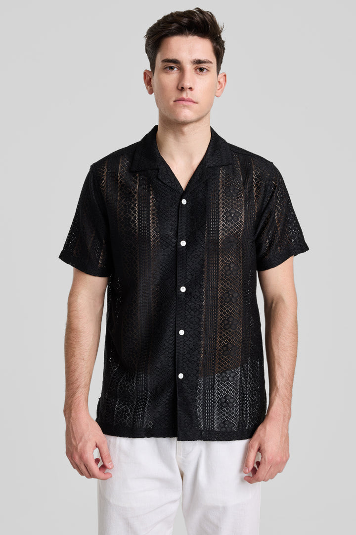 Black Stripes Crochet Shirt