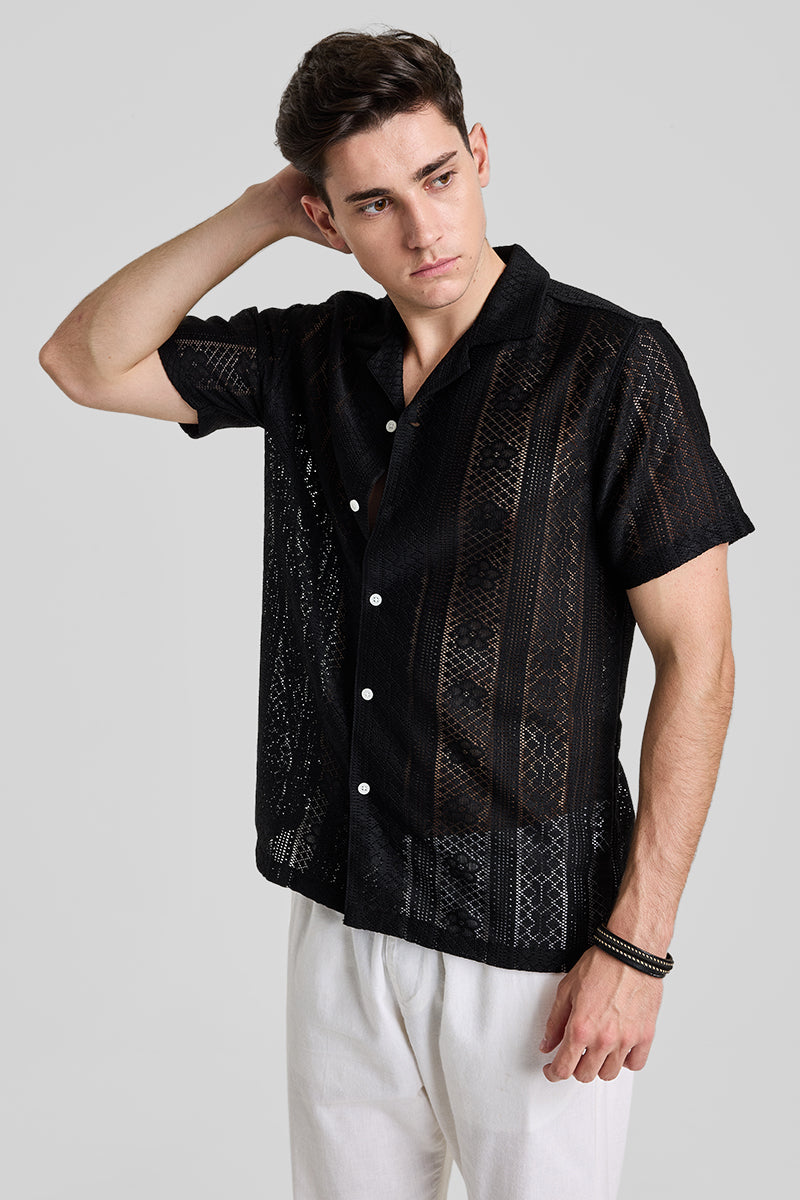 Black Stripes Crochet Shirt