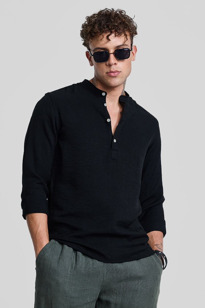 Black Textured Slim Fit Kurta