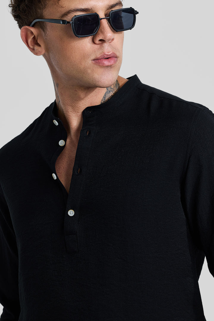 Black Textured Slim Fit Kurta