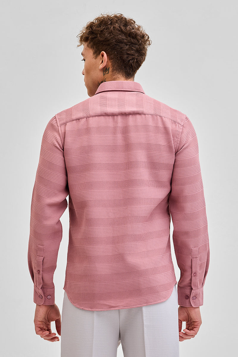 Pink Textured Slim Fit Shirt