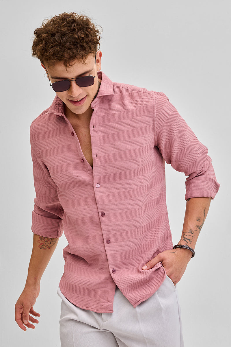 Pink Textured Slim Fit Shirt