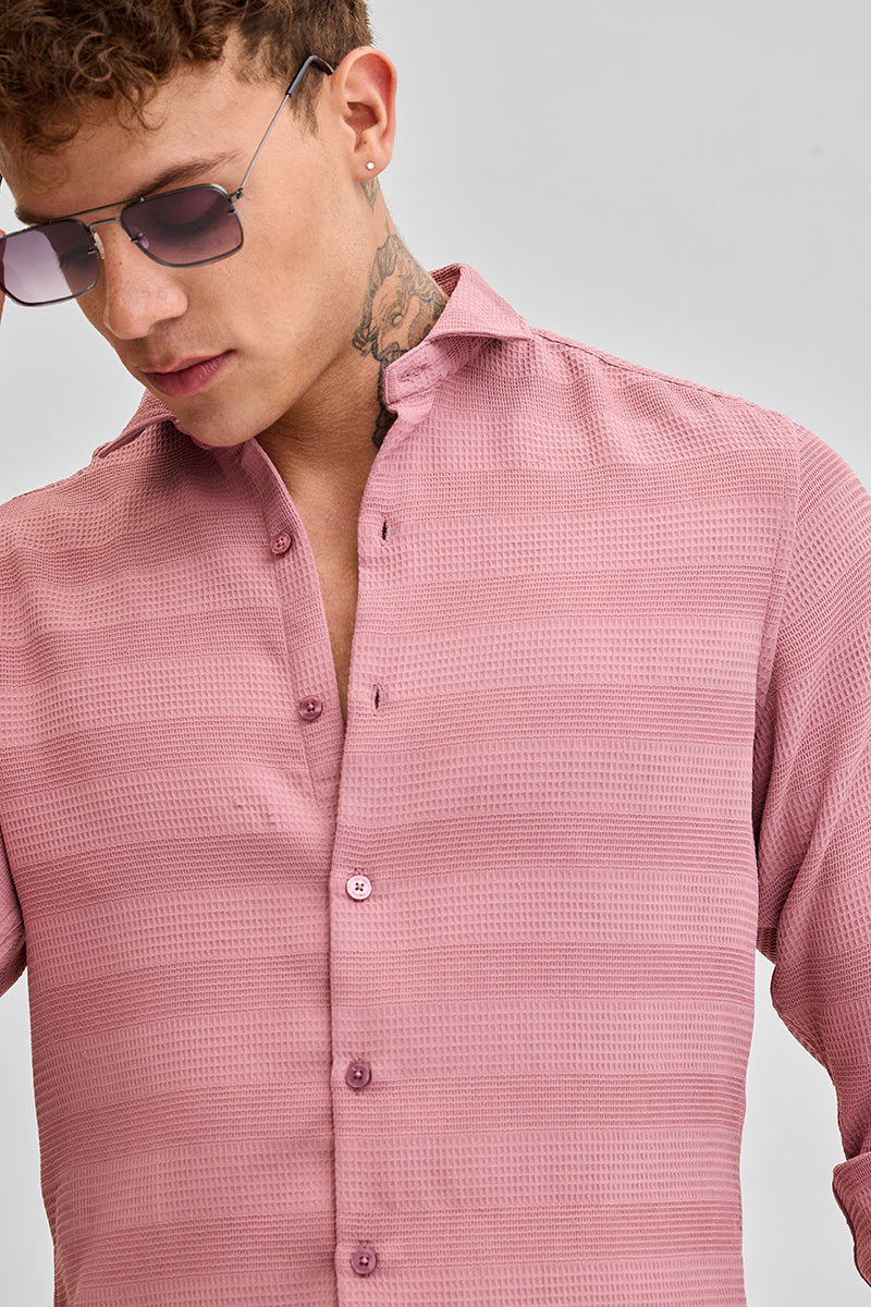 Pink Textured Slim Fit Shirt