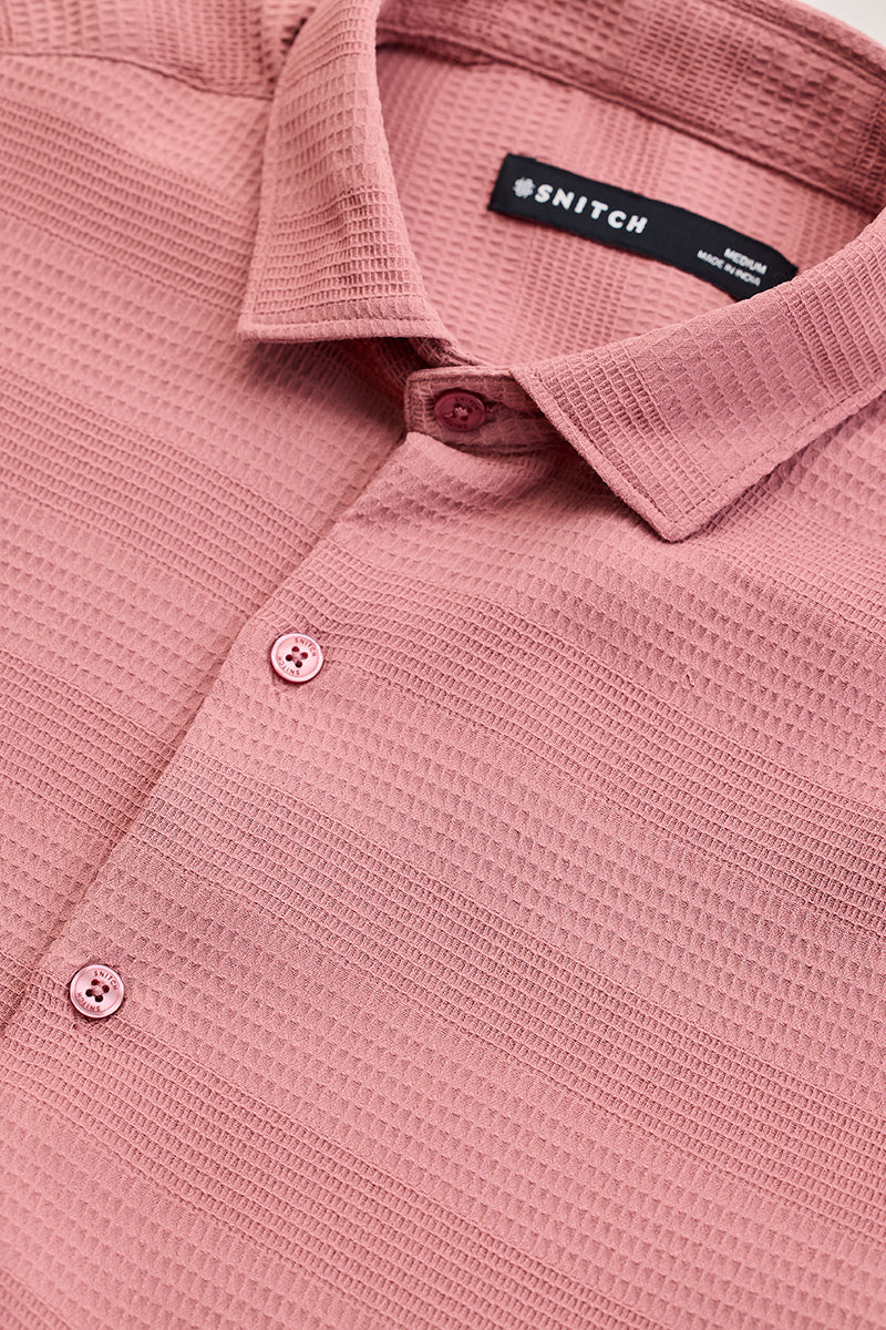 Pink Textured Slim Fit Shirt