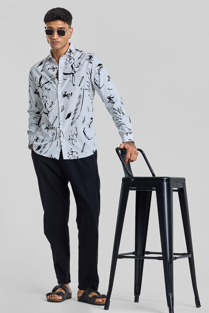 White Abstract Slim Fit Shirt