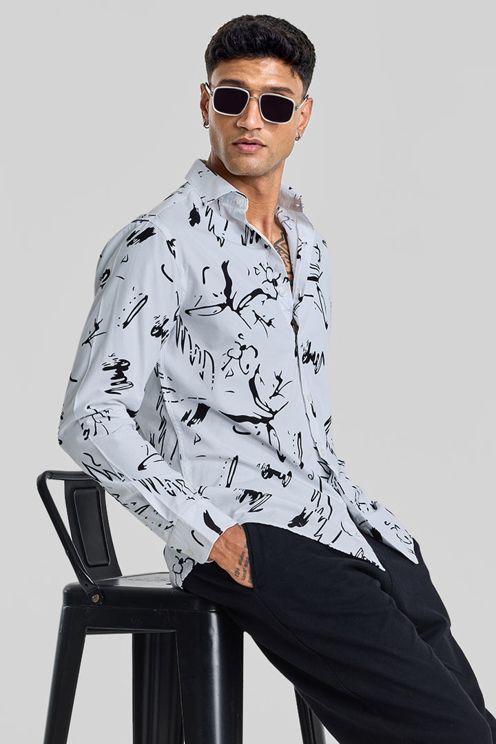 White Abstract Slim Fit Shirt