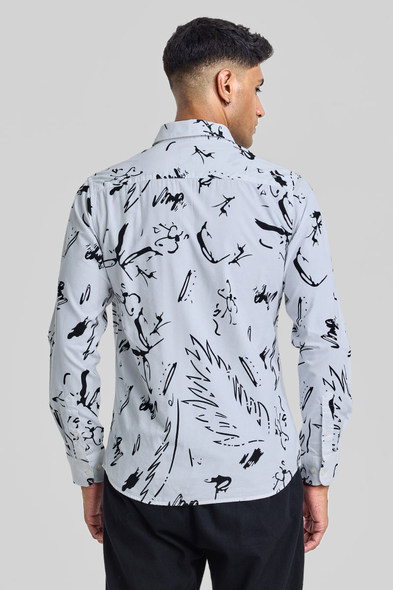 White Abstract Slim Fit Shirt