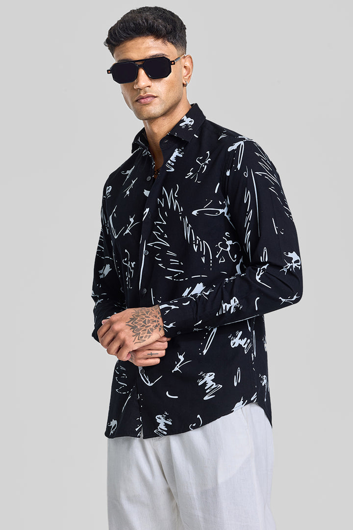 Black Abstract Slim Fit Shirt