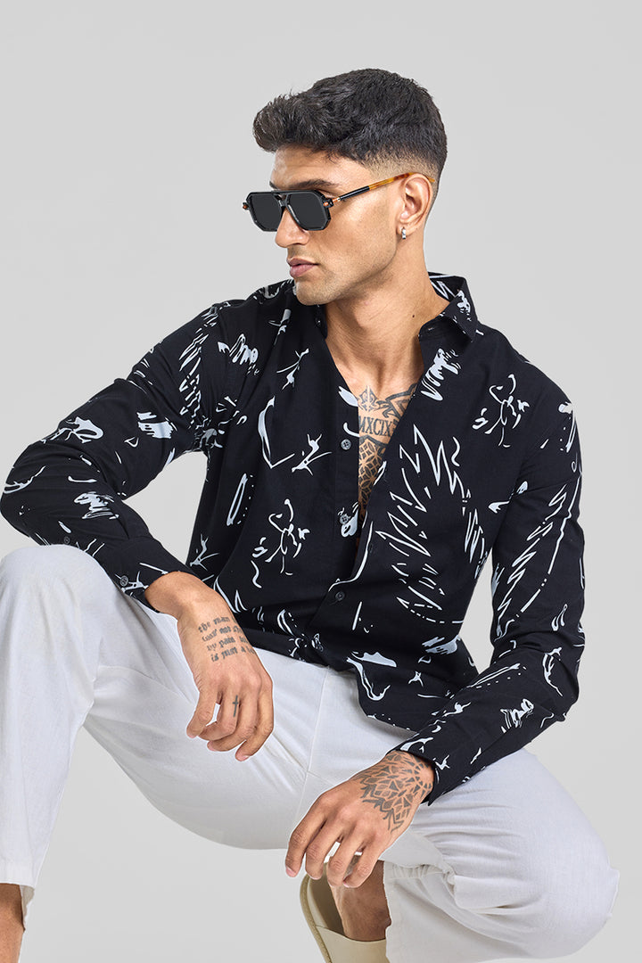 Black Abstract Slim Fit Shirt