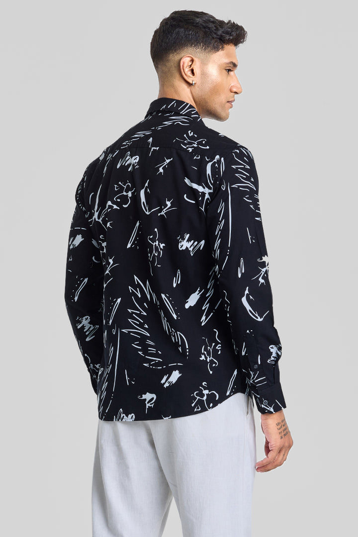 Black Abstract Slim Fit Shirt