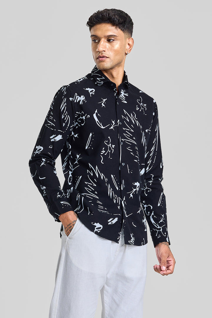 Black Abstract Slim Fit Shirt