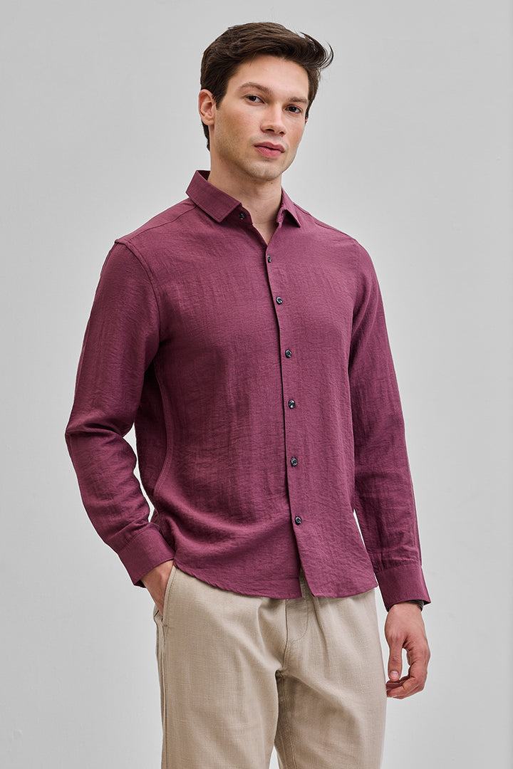 Mauve Textured Linen Blend Shirt