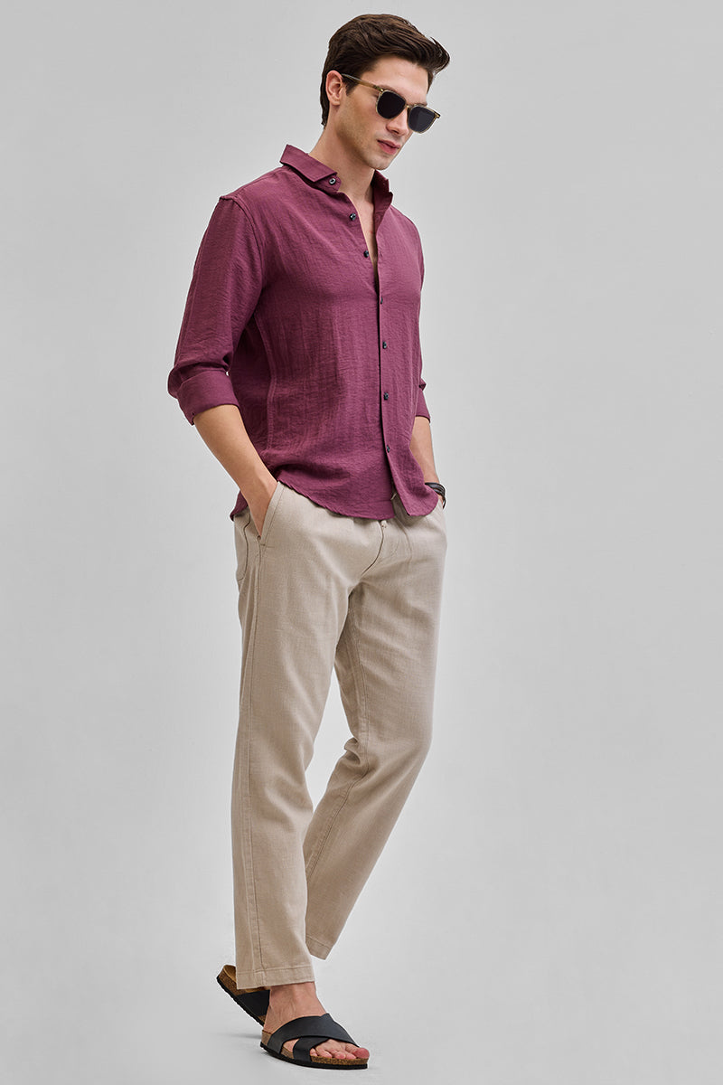 Mauve Textured Linen Blend Shirt