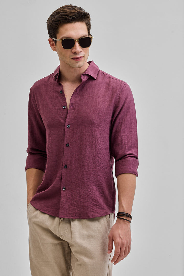 Mauve Textured Linen Blend Shirt