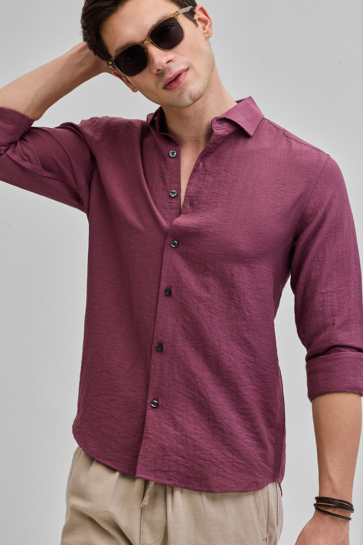 Mauve Textured Linen Blend Shirt