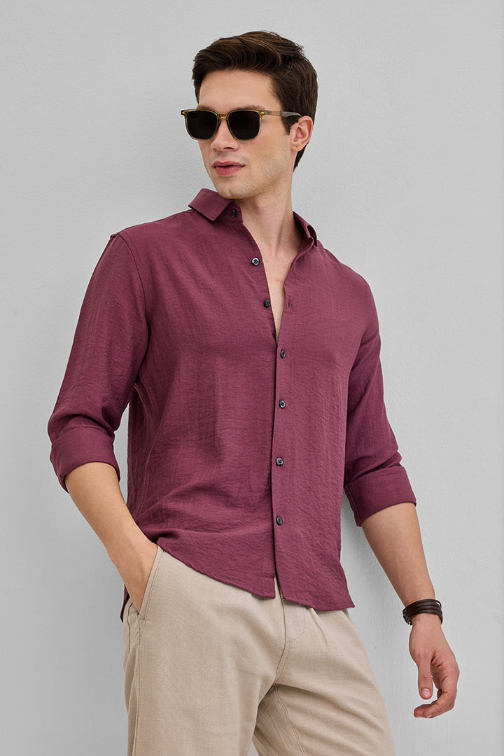 Mauve Textured Linen Blend Shirt