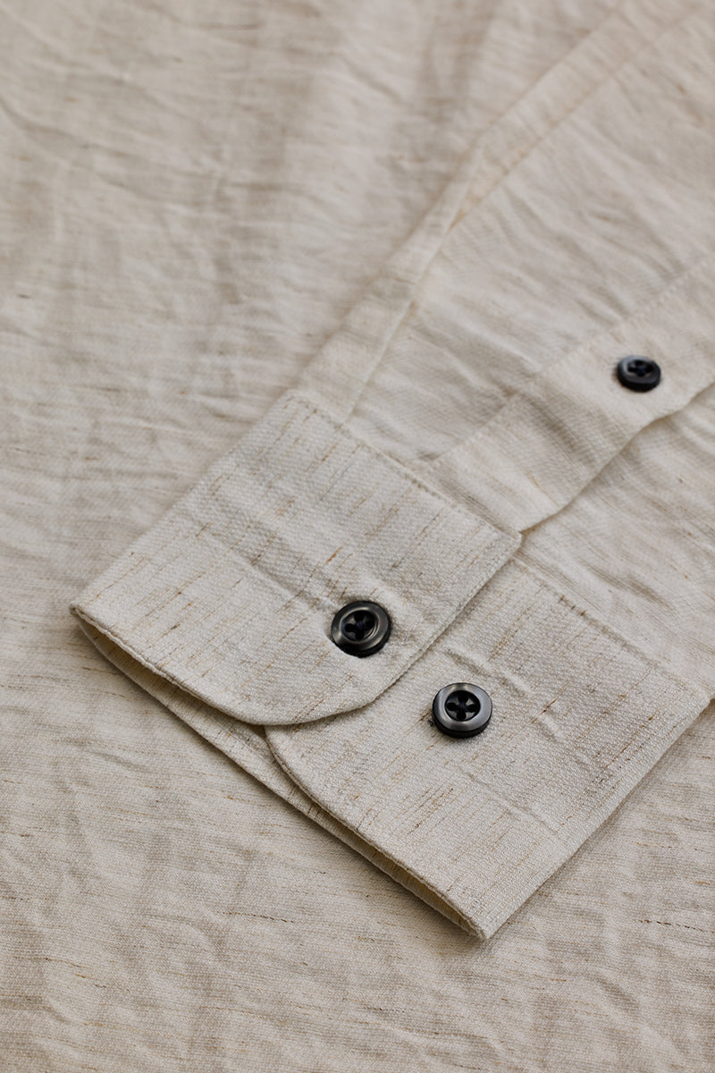 Cream Textured Linen Blend Shirt