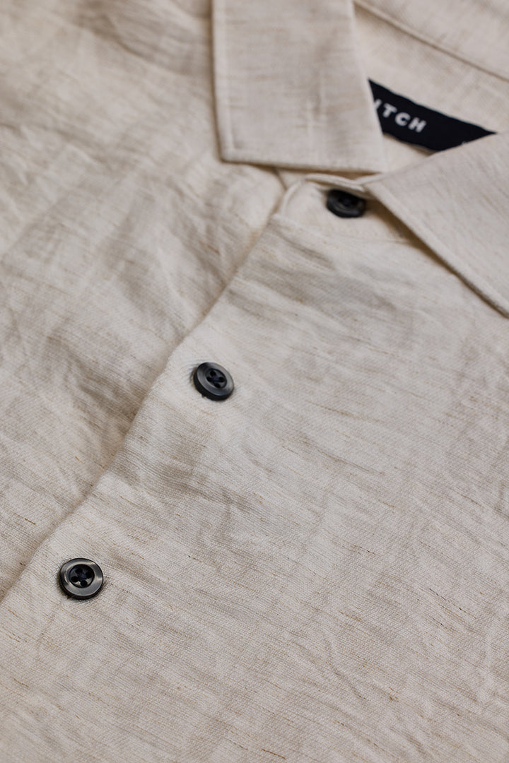 Cream Textured Linen Blend Shirt