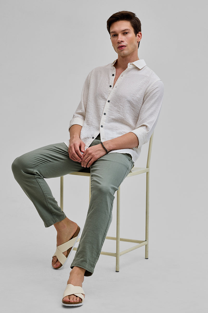 Cream Textured Linen Blend Shirt