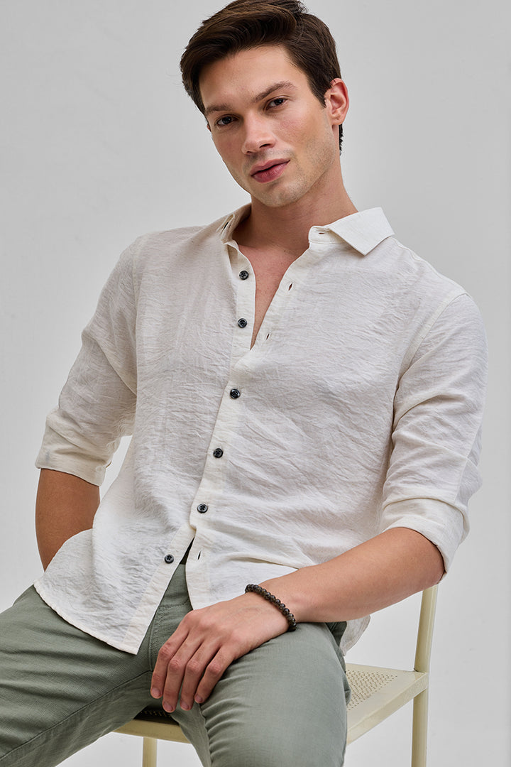 Cream Textured Linen Blend Shirt