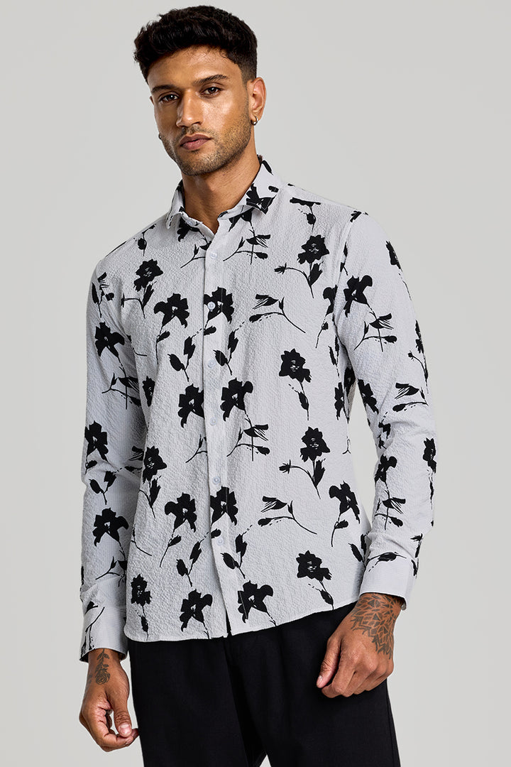 White Floral Slim Fit Shirt