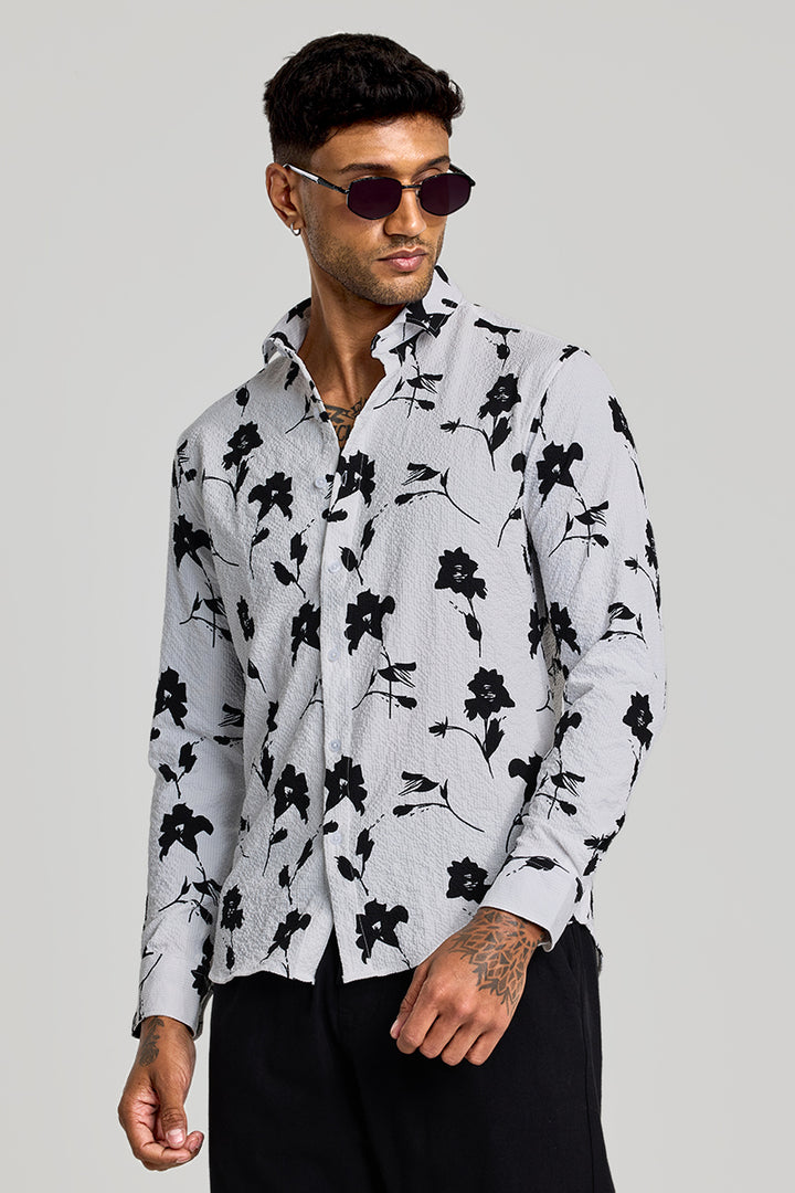 White Floral Slim Fit Shirt