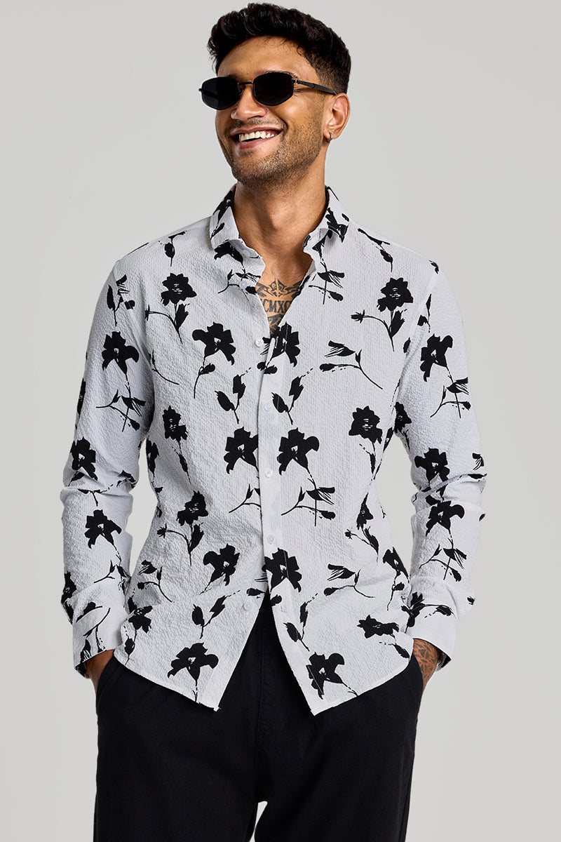 White Floral Slim Fit Shirt